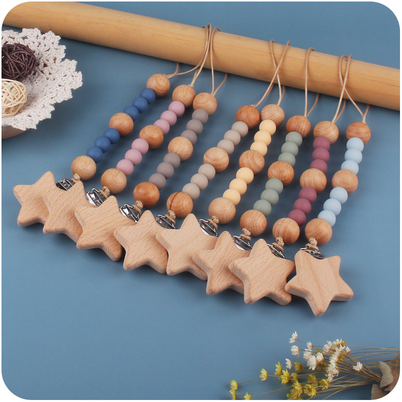 Baby Food Pacifier - New Wooden Star Teether Clip Prevent