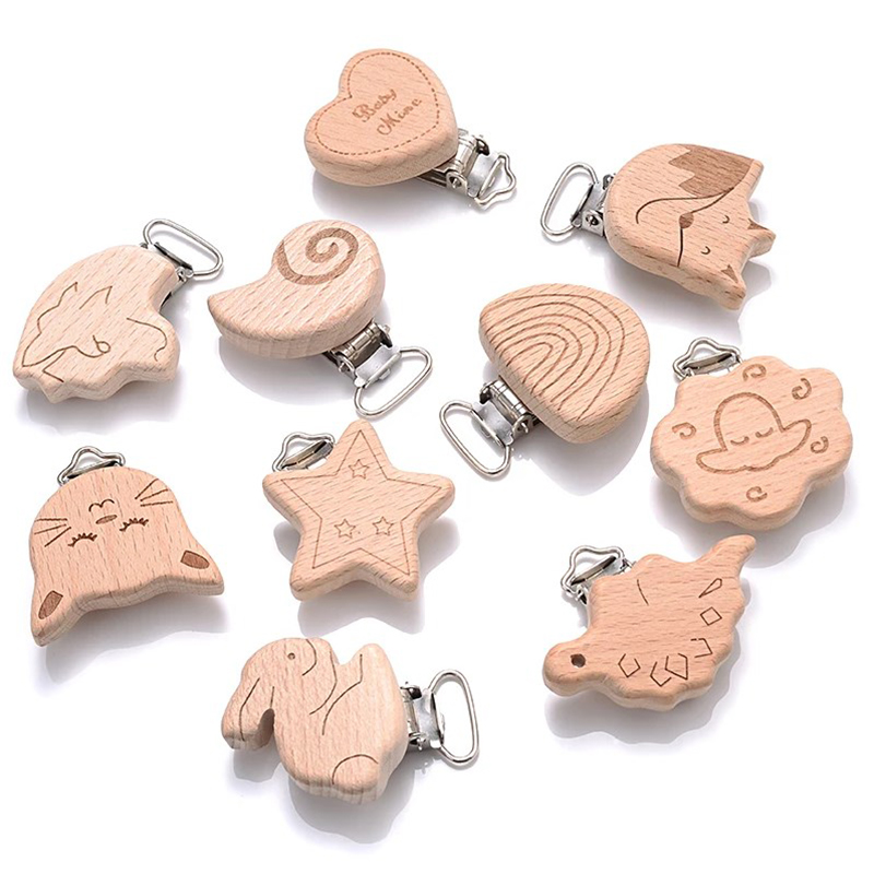 Baby Food Pacifier - 5Pcs Wooden Pacifier Clip Food Grade