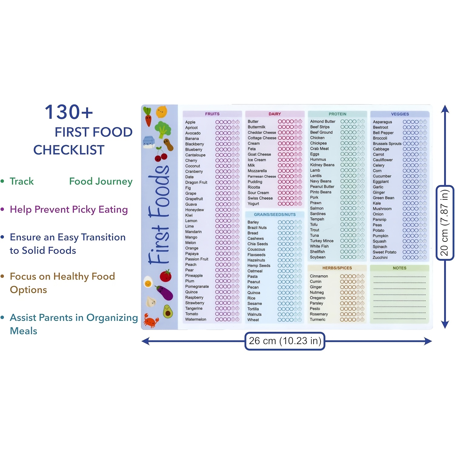 Baby First Foods Tracker, High - đánh giá và giá Baby Food Checklist